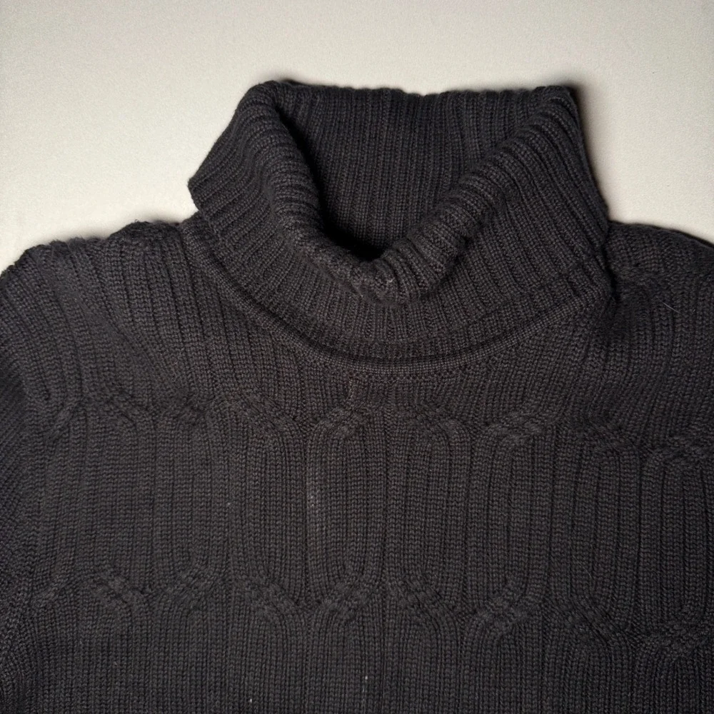 Tasso Elba Turtleneck Sweater Mens Small Black Cotton Cable Knit Quiet Luxury